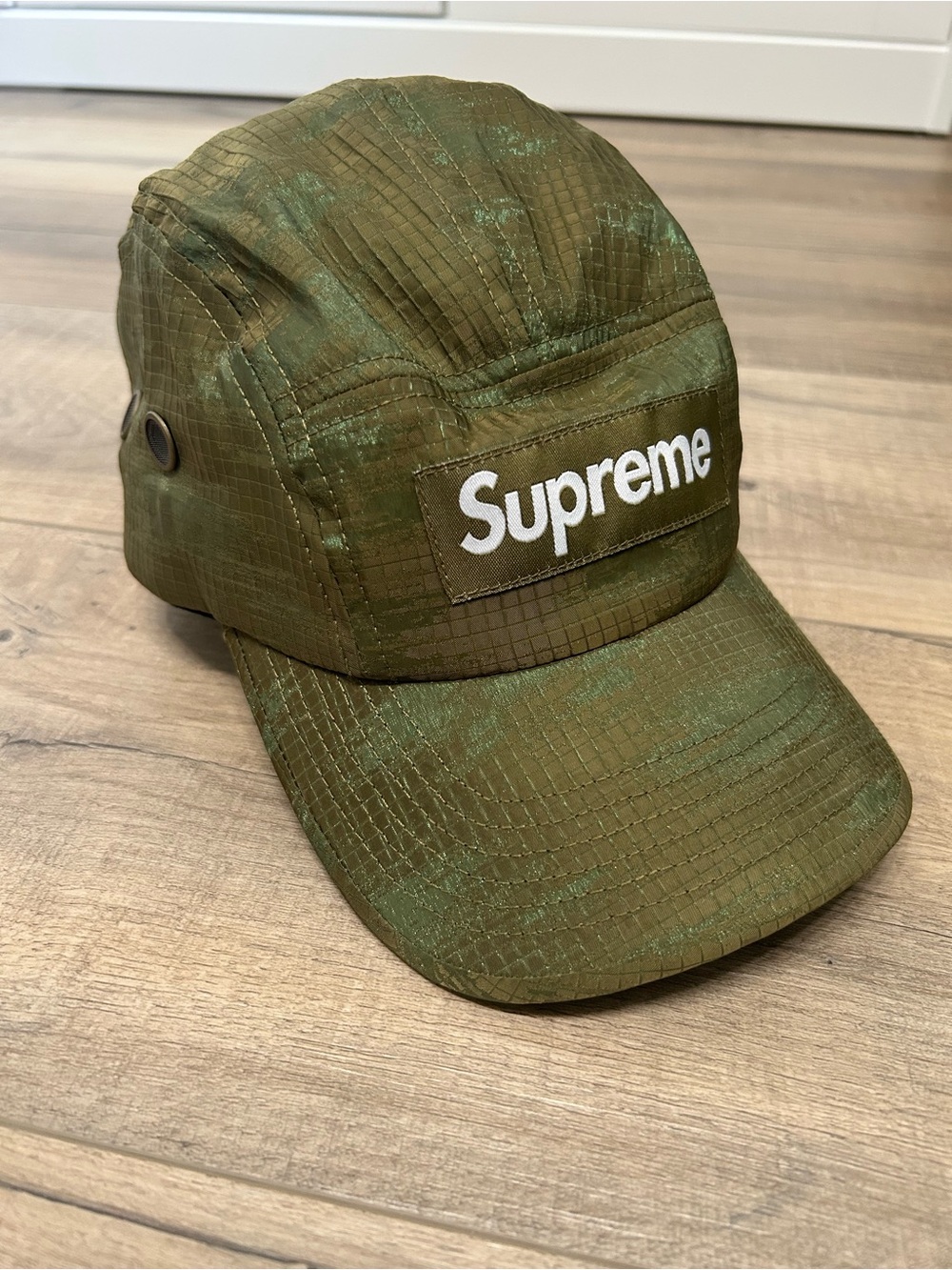 Supreme SS22 Olive Ripstop Five-Panel Cap with White Logo